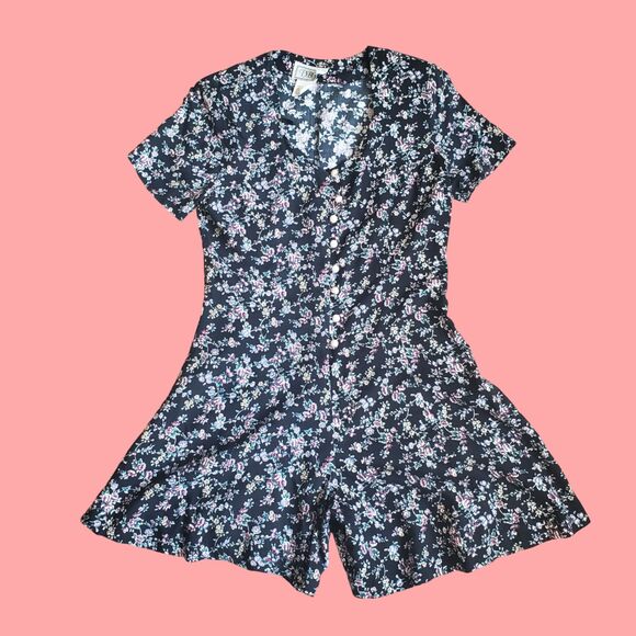 Vintage 80's DBY Navy Floral Romper - Picture 1 of 6
